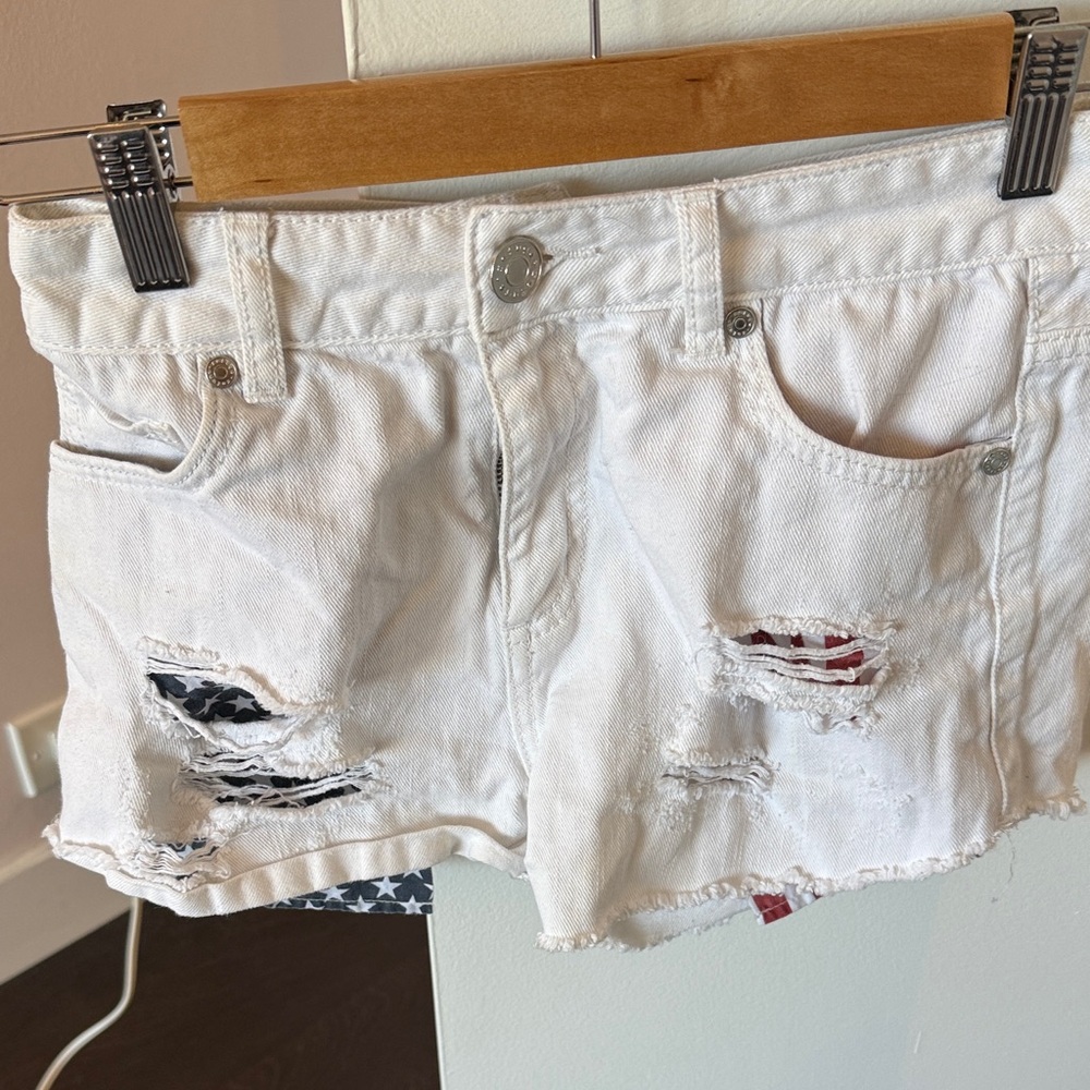 Refuge American Flag White Distressed Jean Shorts